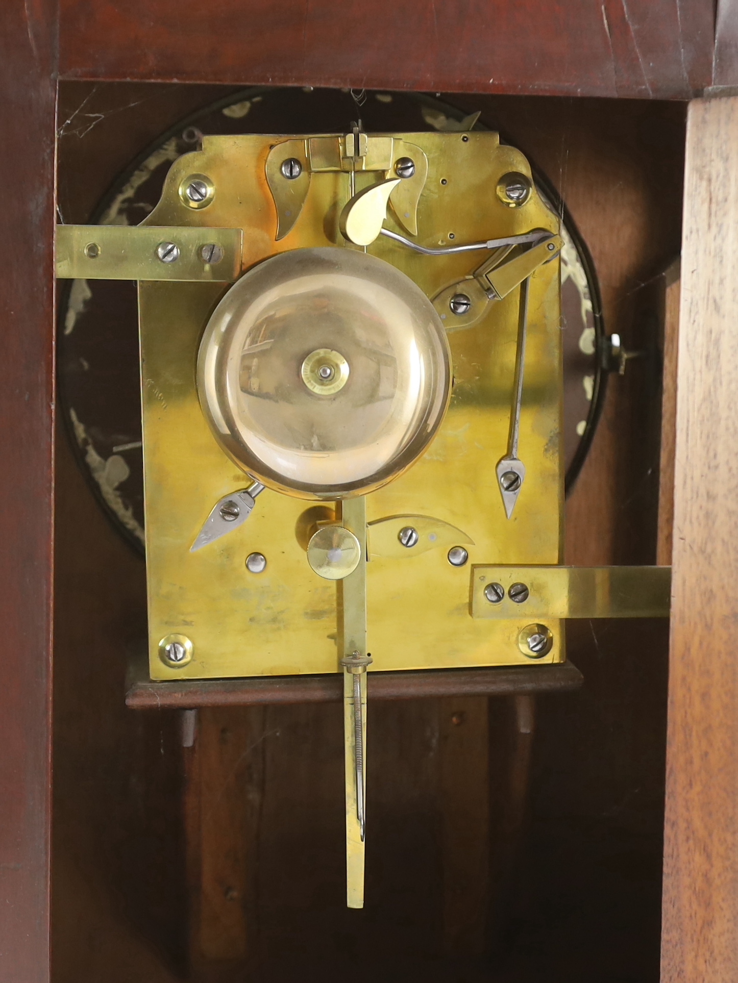 J. King of St Albans. A William IV mahogany bracket clock, in architectural case with flower and scroll appliqué motifs and painted Roman dial, unsigned twin fusee movement with anchor escapement striking on a bell, 33cm